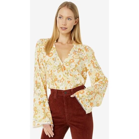 Lost + Wander Prairie Rose Top Retro Boho Style Orange Yellow Green Floral Small - Picture 1 of 15